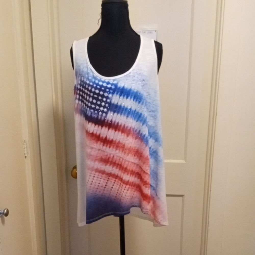 World Unity Sleeveless Tank Top Celebrating the Red, White and Blue USA!